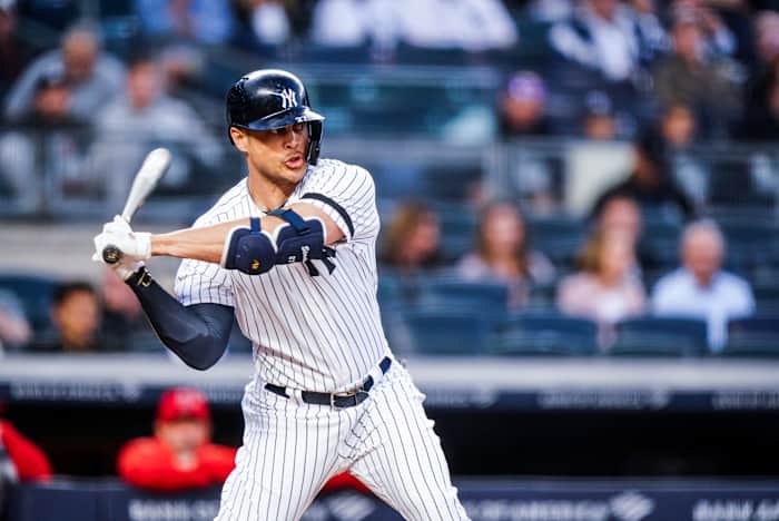Giancarlo Stanton swinging in pinstripes
